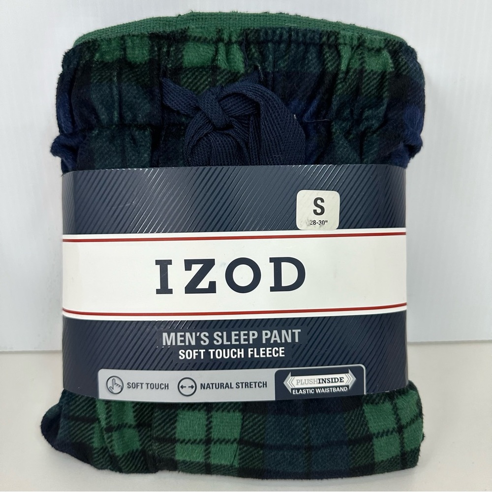 IZOD Men’s Sleep Pants Fleece Soft Blue Green Plaid Drawstring Pockets L… - Picture 2 of 7